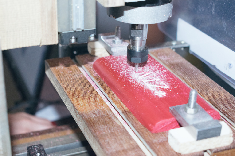 DIY Mini CNC Machine for 3D Carving. Process of 3D Cutting, Machining and Sculpting. Cutting 3D Text on the Workpiece